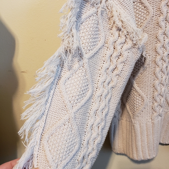 Cotton cable knit fringe crewneck sweater cottagecore praire boho cotton - Picture 2 of 9